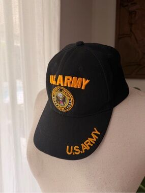 Vintage U.S. Army Embroidered Black Adjustable Hat Cap OSFA
